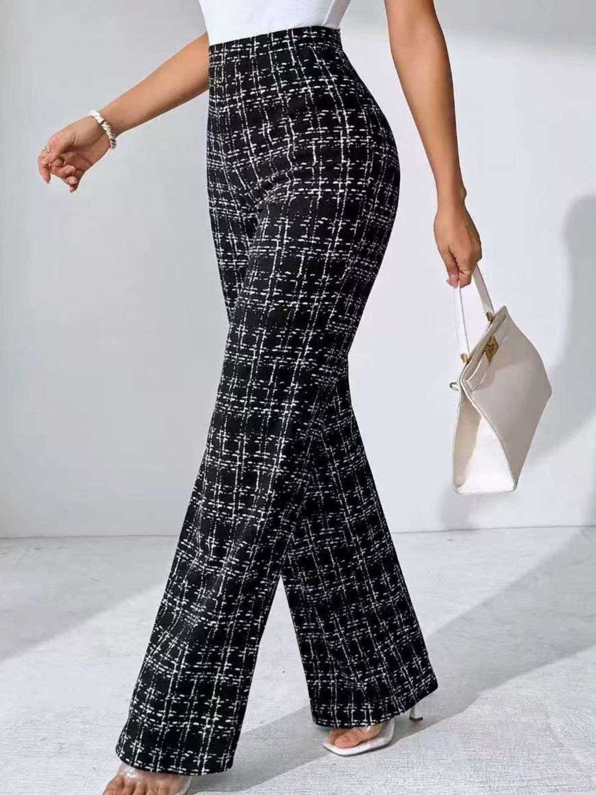 Black 1930s Plaid High Waisted Wide-Leg Pants - Image 4