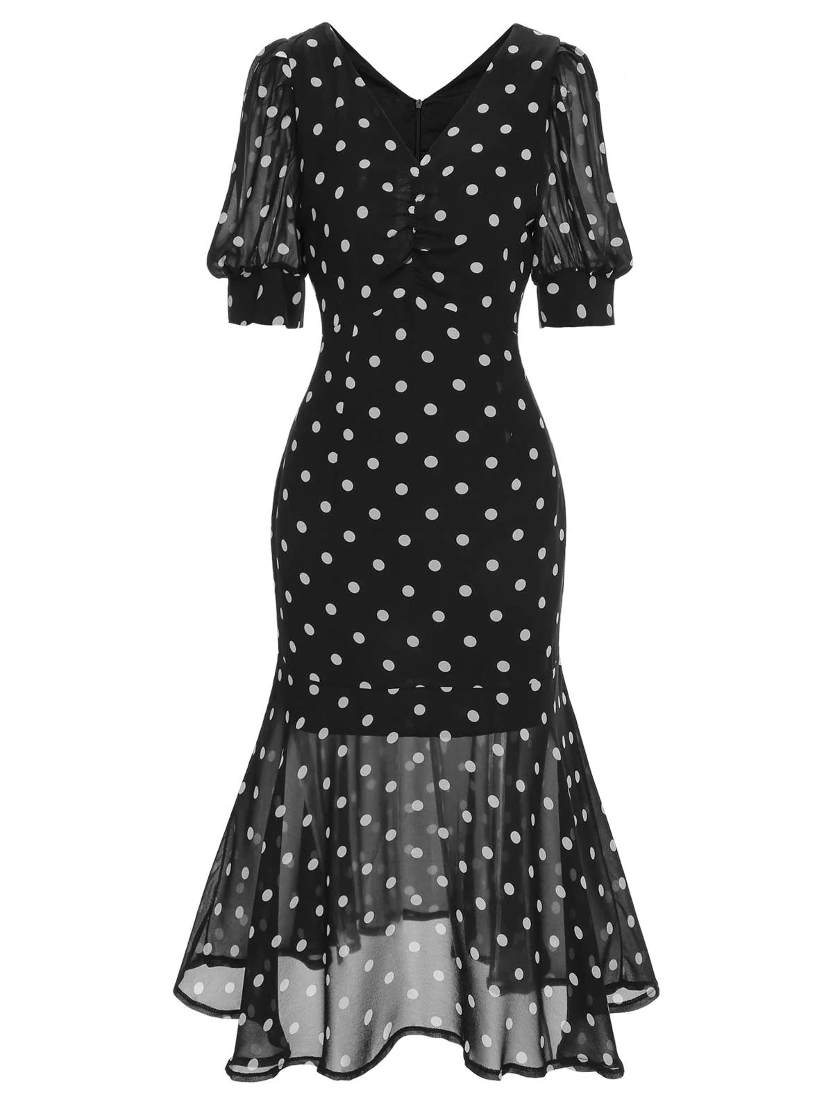 Black 1930s Polka Dot Mermaid Dress - Image 3