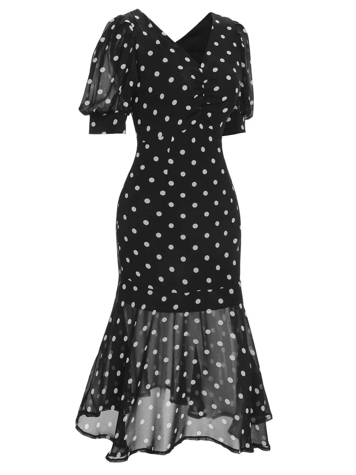 Black 1930s Polka Dot Mermaid Dress - Image 4