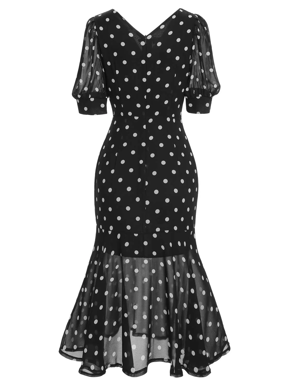 Beige 1930s Polka Dot Mermaid Dress - Image 7