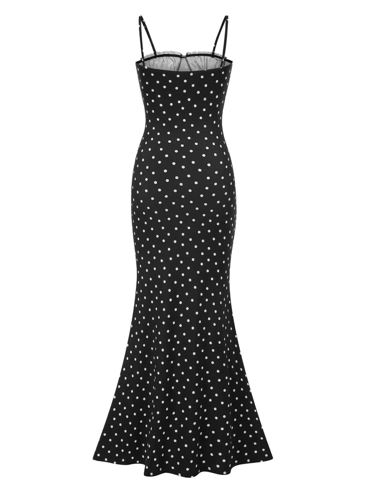 Black 1930s Polka Dots Backless Mermaid Maxi Dress - Image 2