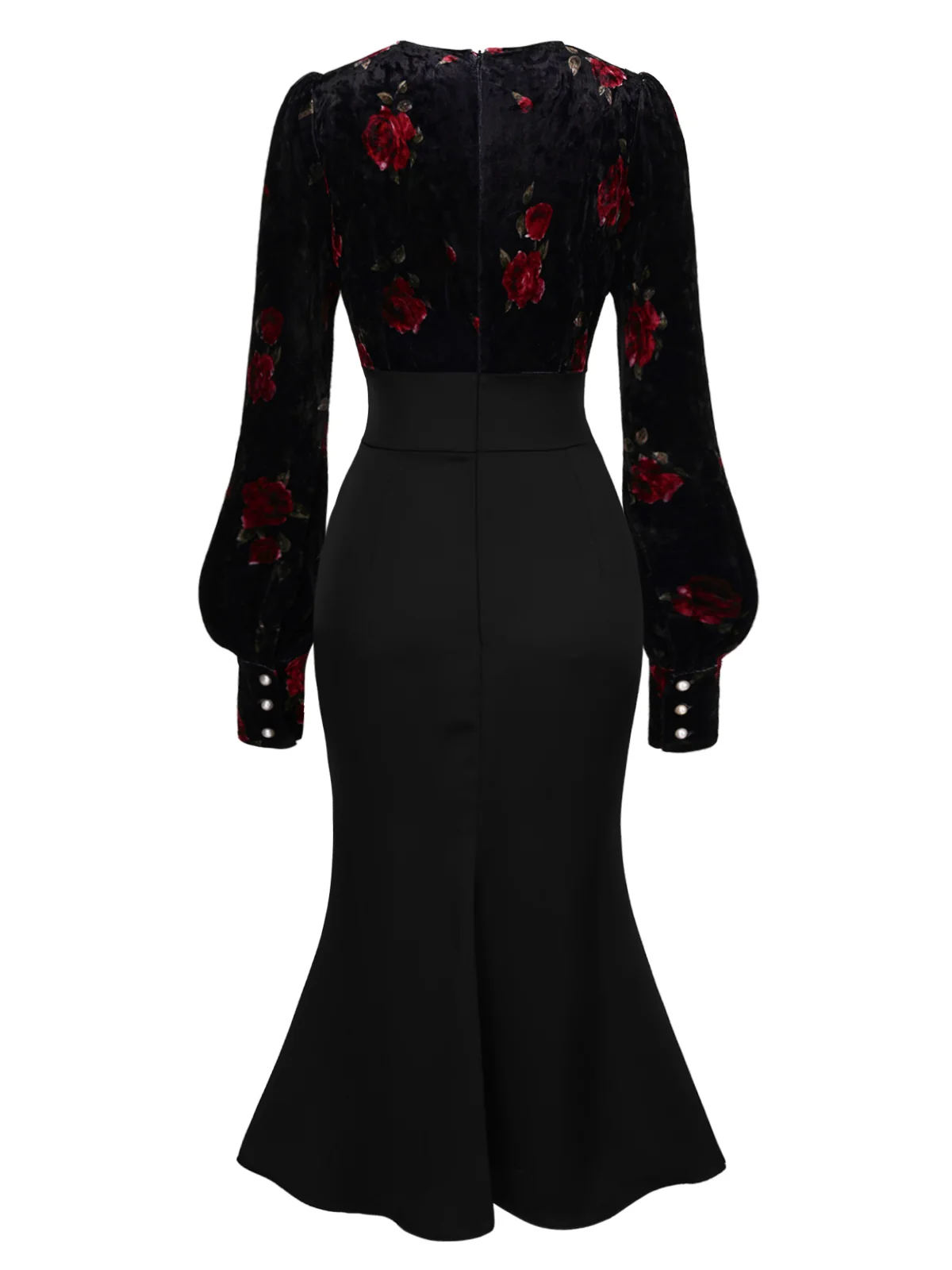 Black 1930s Rose Velvet Fishtail Dress - Image 7