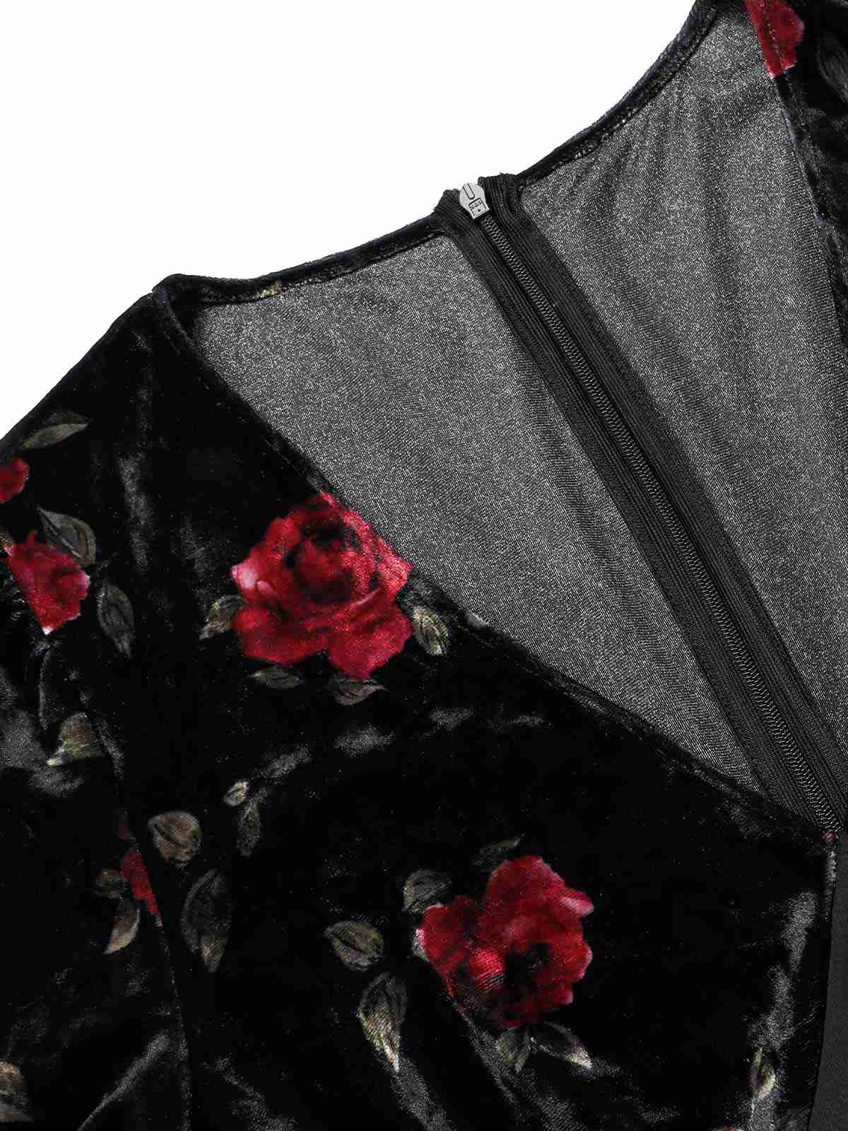 Black 1930s Rose Velvet Fishtail Dress - Image 8