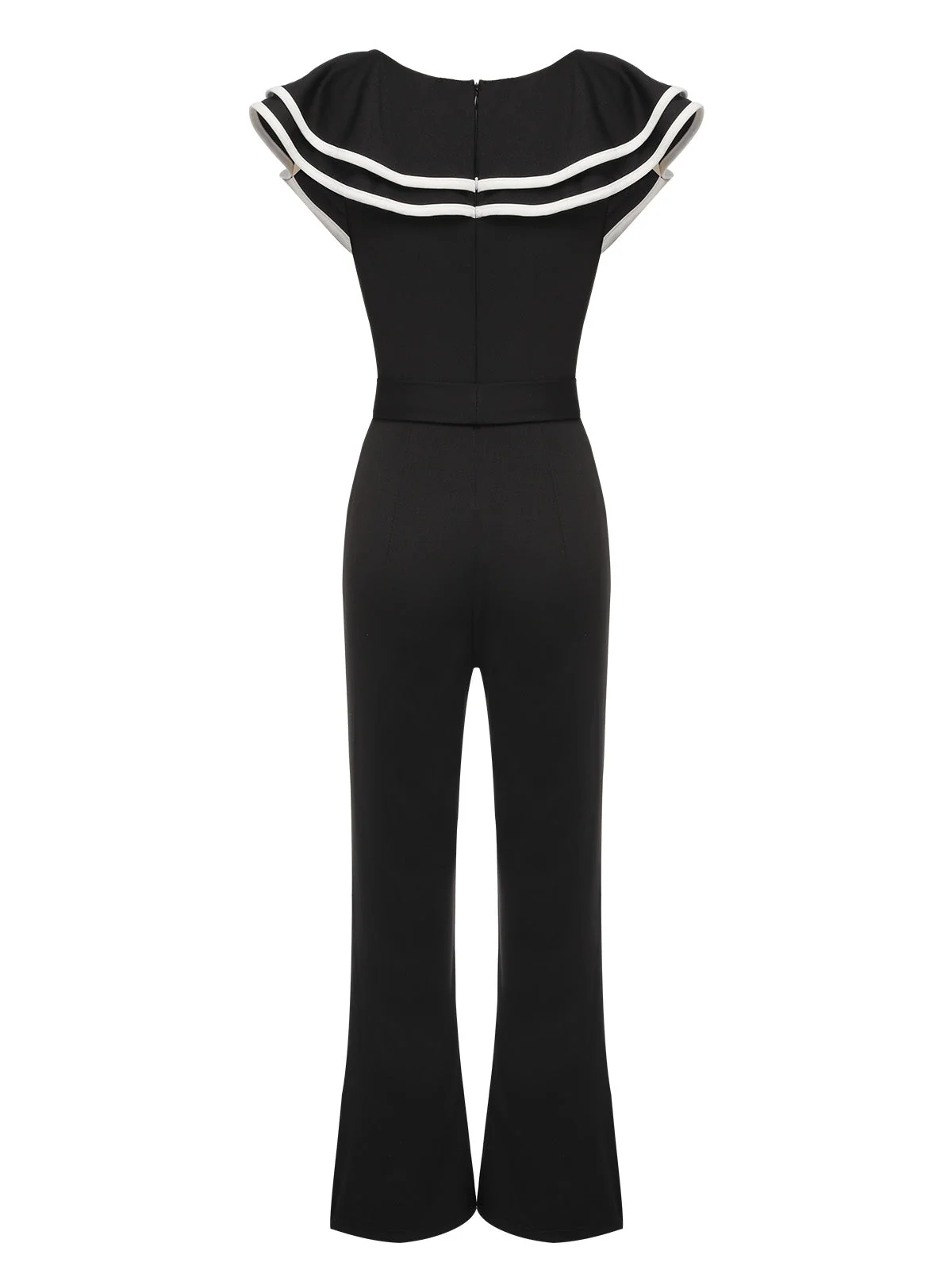 Black 1930s Ruffle Lapel Bootcut Jumpsuit - Image 3