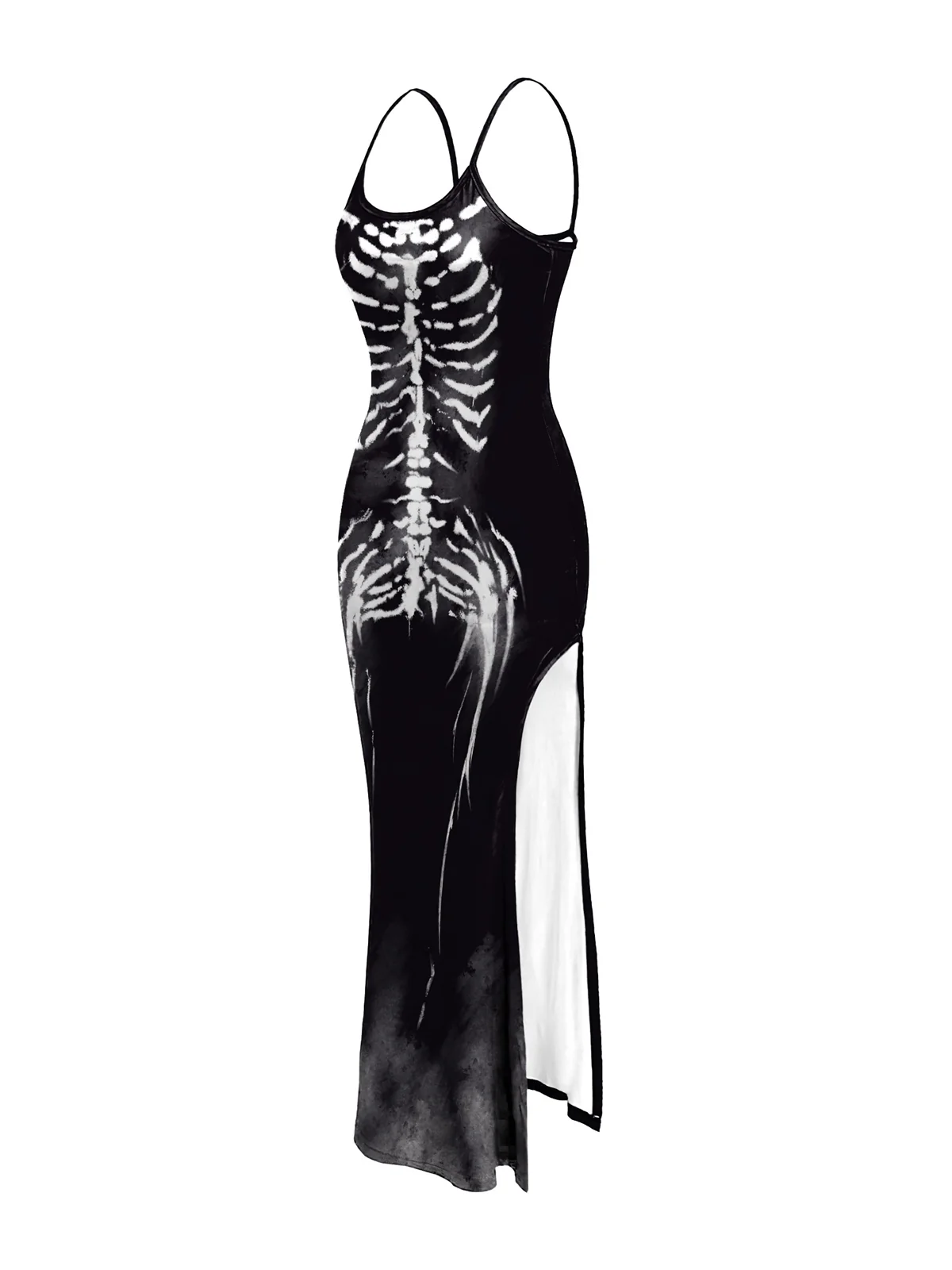 Black 1930s Skeleton Slit Spaghetti Straps Dress - Image 5