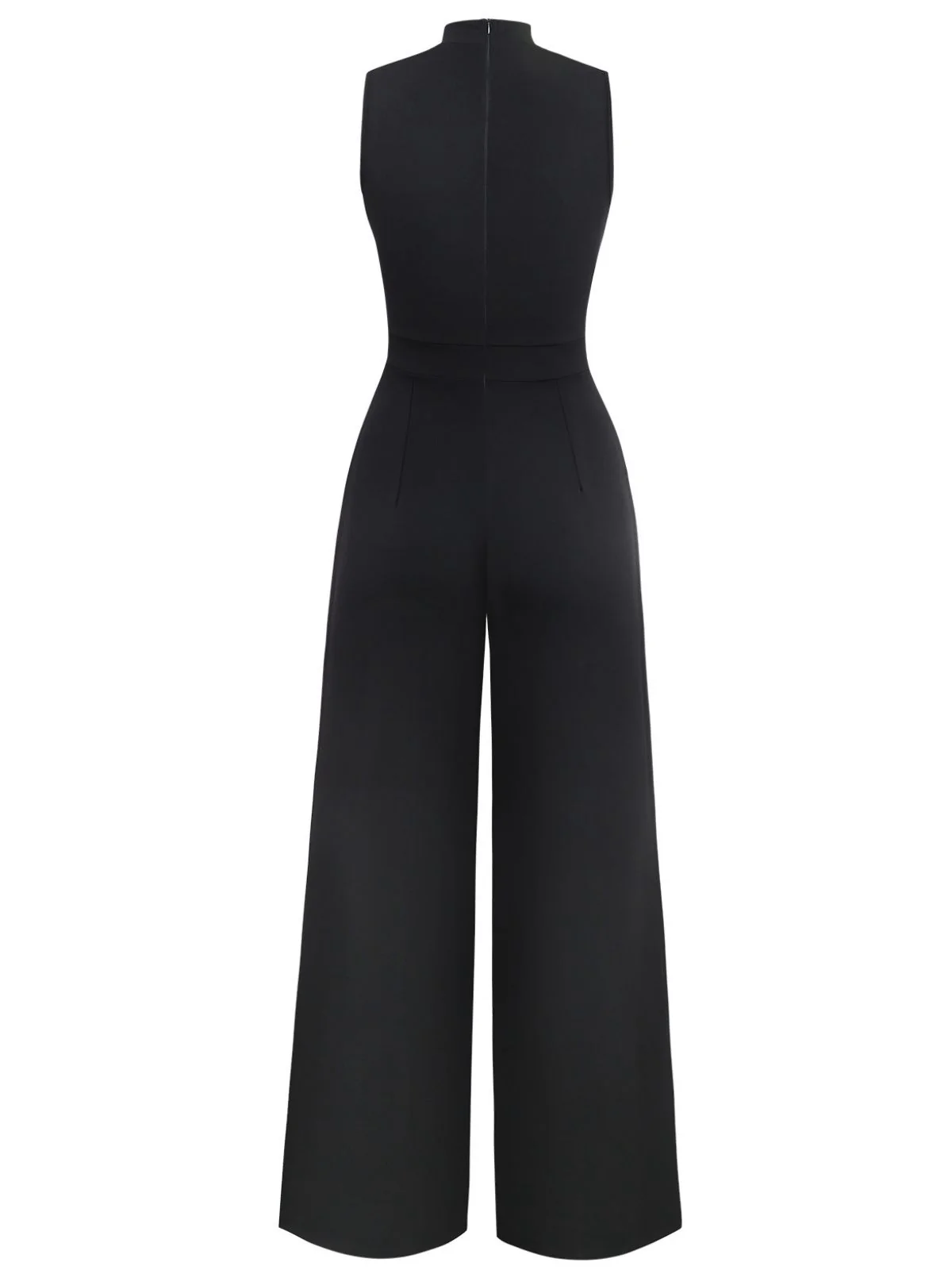 Black 1930s Sleeveless Chain Drawstring Half-Turtleneck Jumpsuit - Image 2