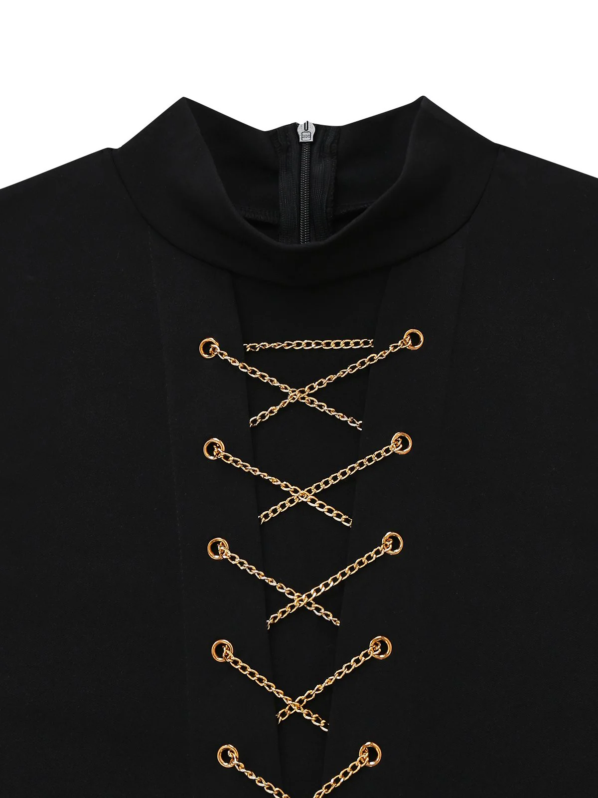 Black 1930s Sleeveless Chain Drawstring Half-Turtleneck Jumpsuit - Image 3