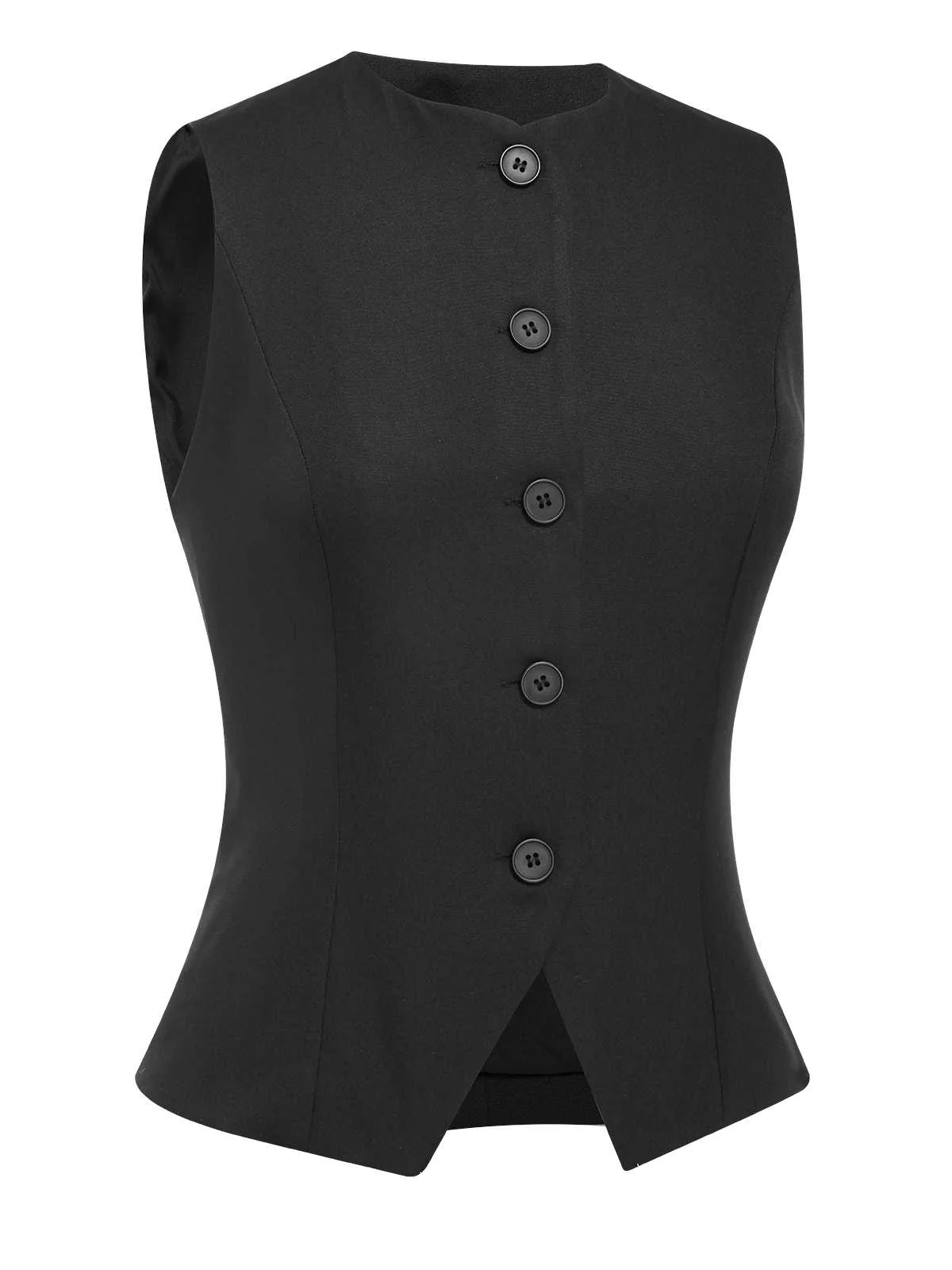 Black 1930s Sleeveless Solid Vest - Image 2