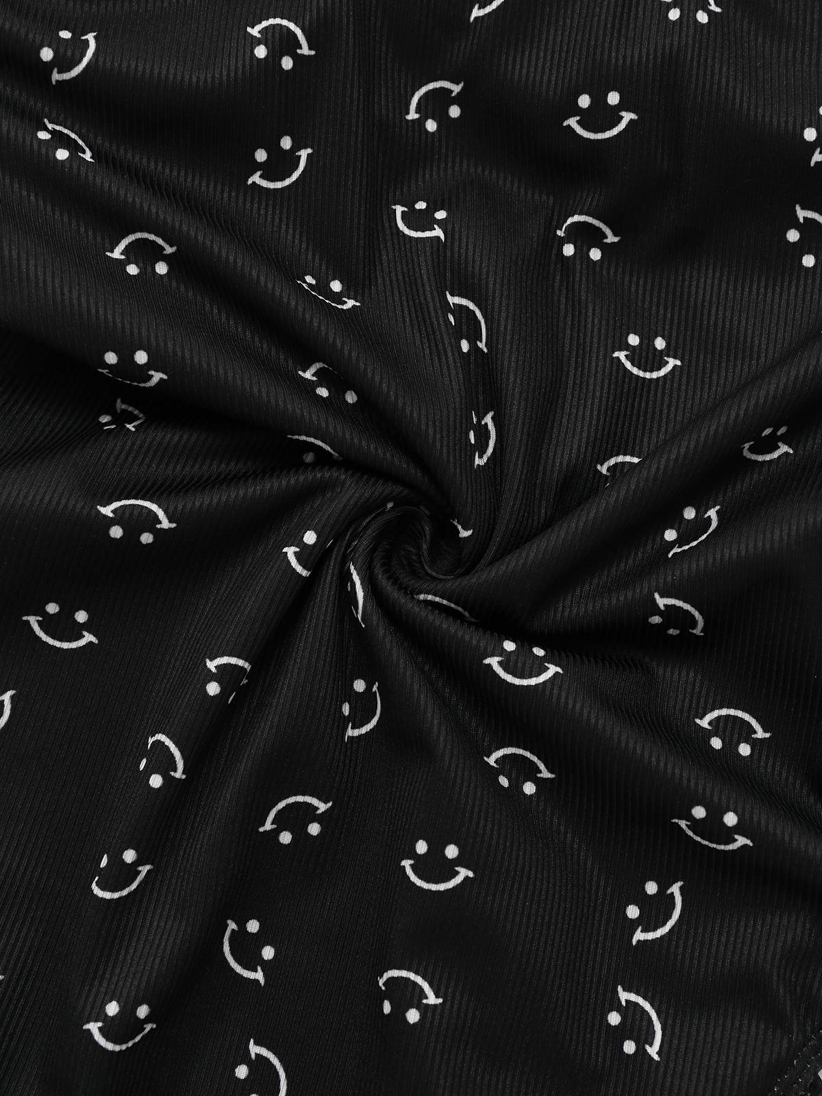 Black 1930s Smile Print Ruffles Spaghetti Straps One-Piece Swimsuit - Image 5