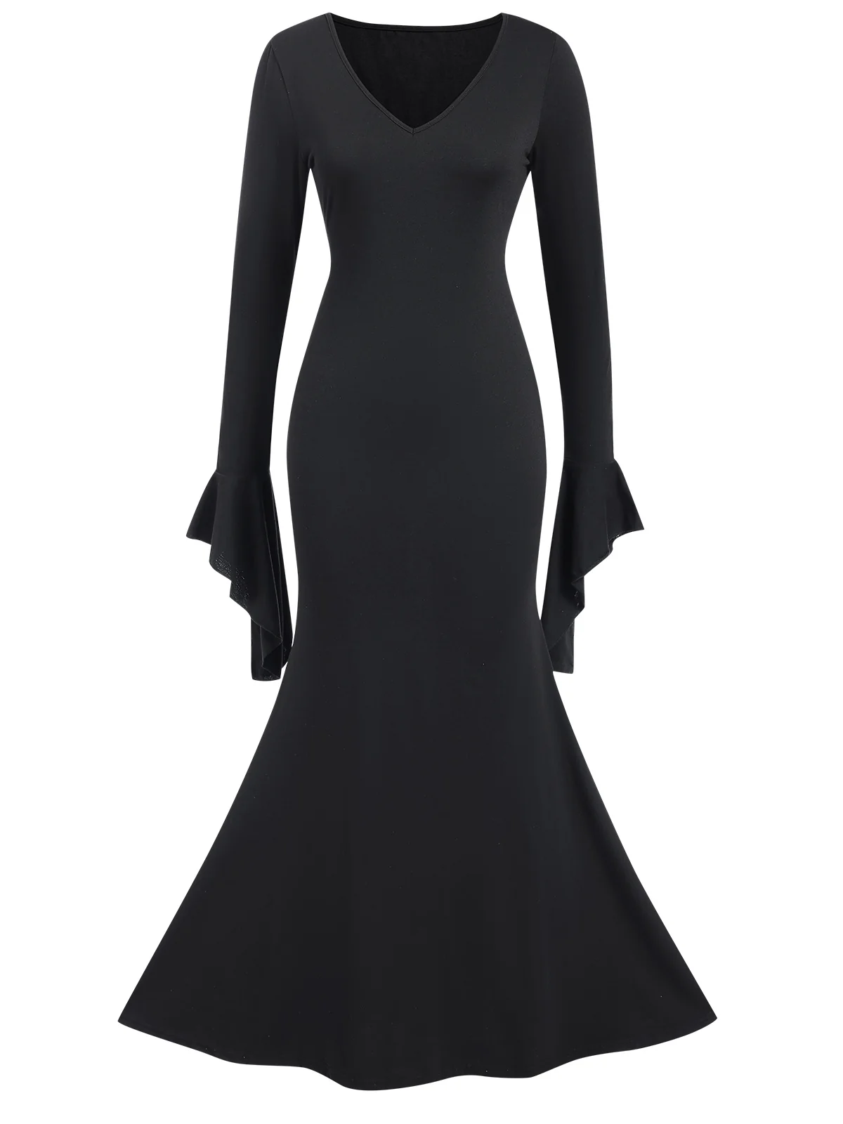 Black 1930s Sold Batwing Cuffs Fishtail Dress - Image 4