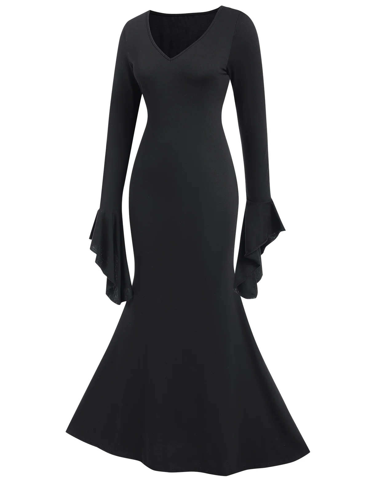 Black 1930s Sold Batwing Cuffs Fishtail Dress - Image 5