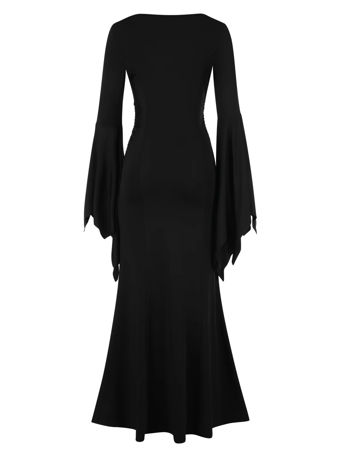 Black 1930s Solid Batwing Cuffs Fishtail Dress - Image 3