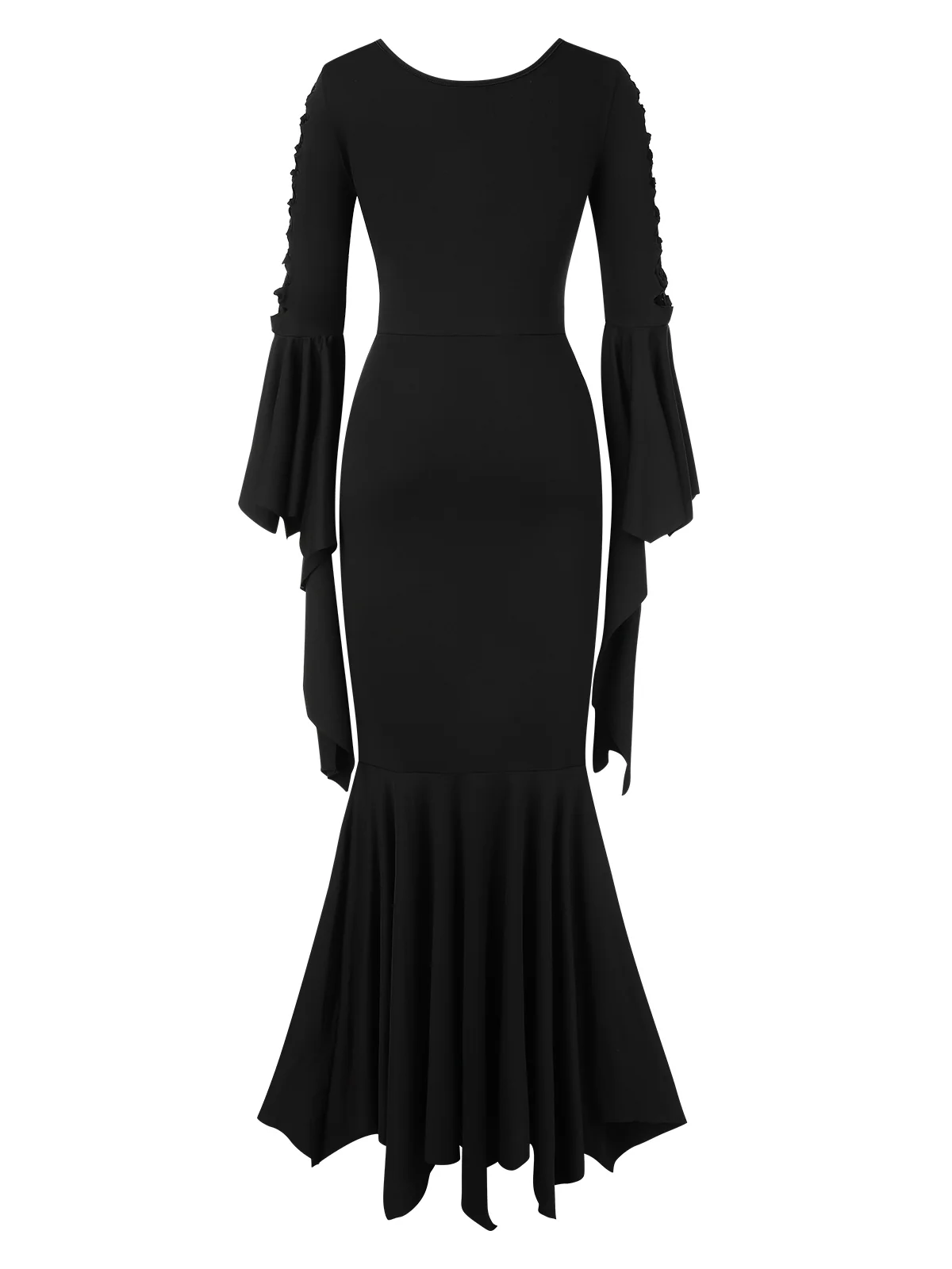 Black 1930s Solid Batwing Lace-Up Fishtail Dress - Image 2