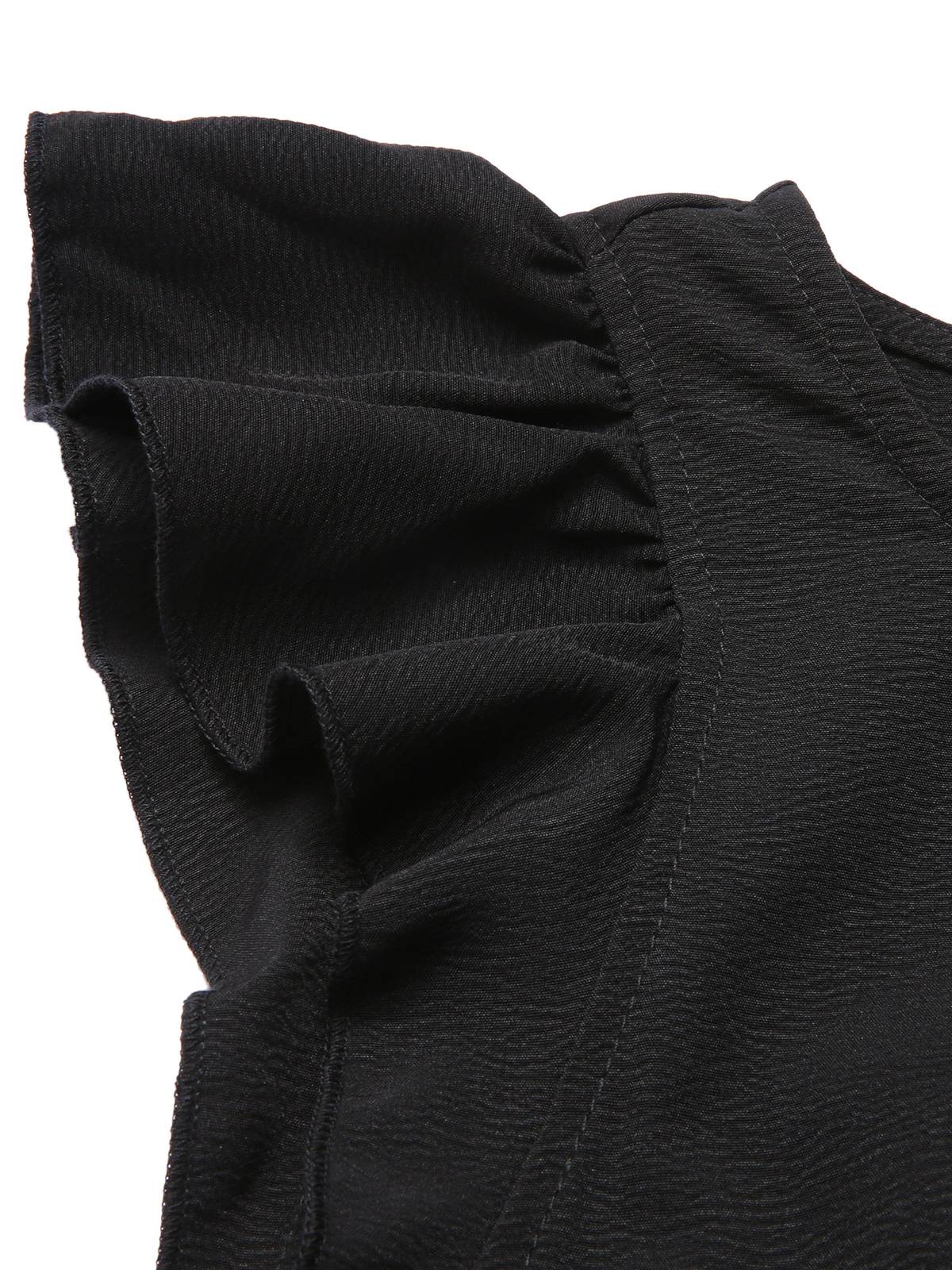 Black 1930s Solid Ruffle Sleeves Belted Jumpsuit - Image 6