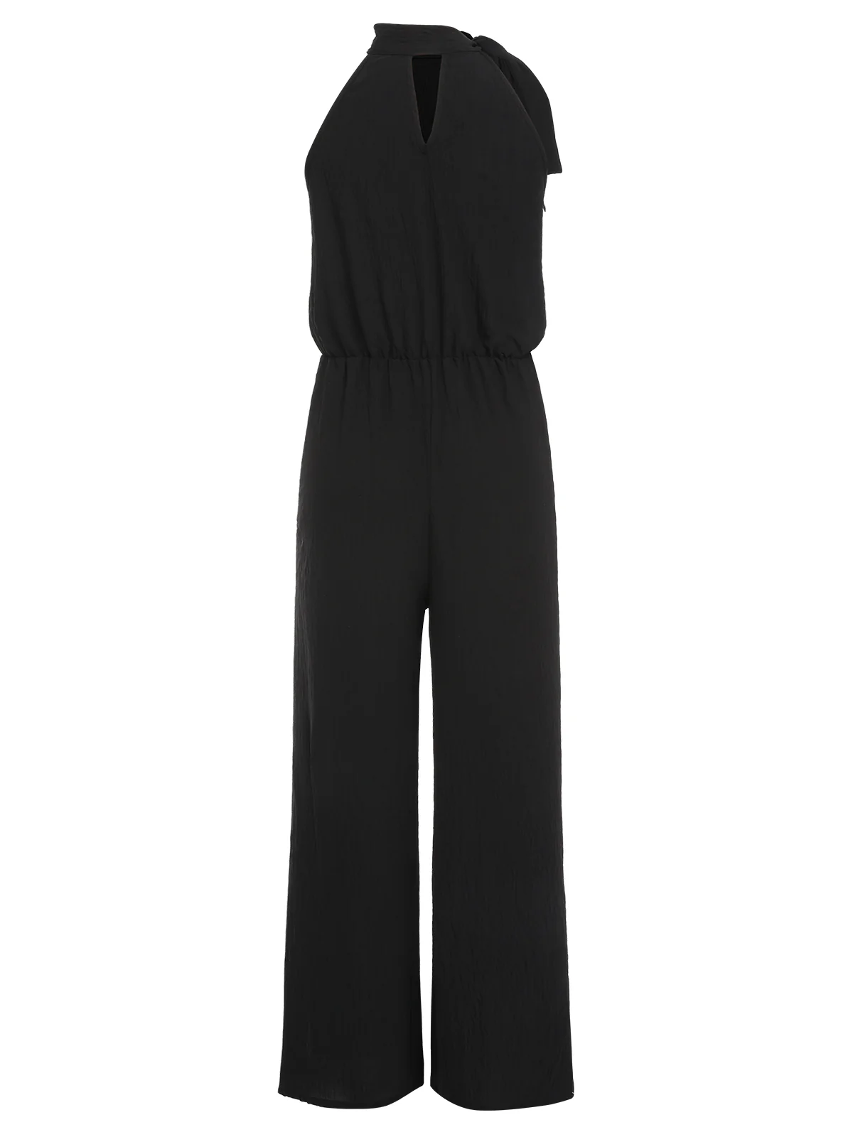Black 1930s Solid Stand Collar Tie-Up Jumpsuit - Image 3
