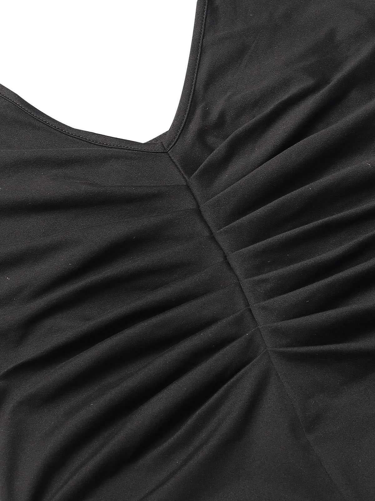 Black 1930s Solid V-Neck Halter Mermaid Dress - Image 4