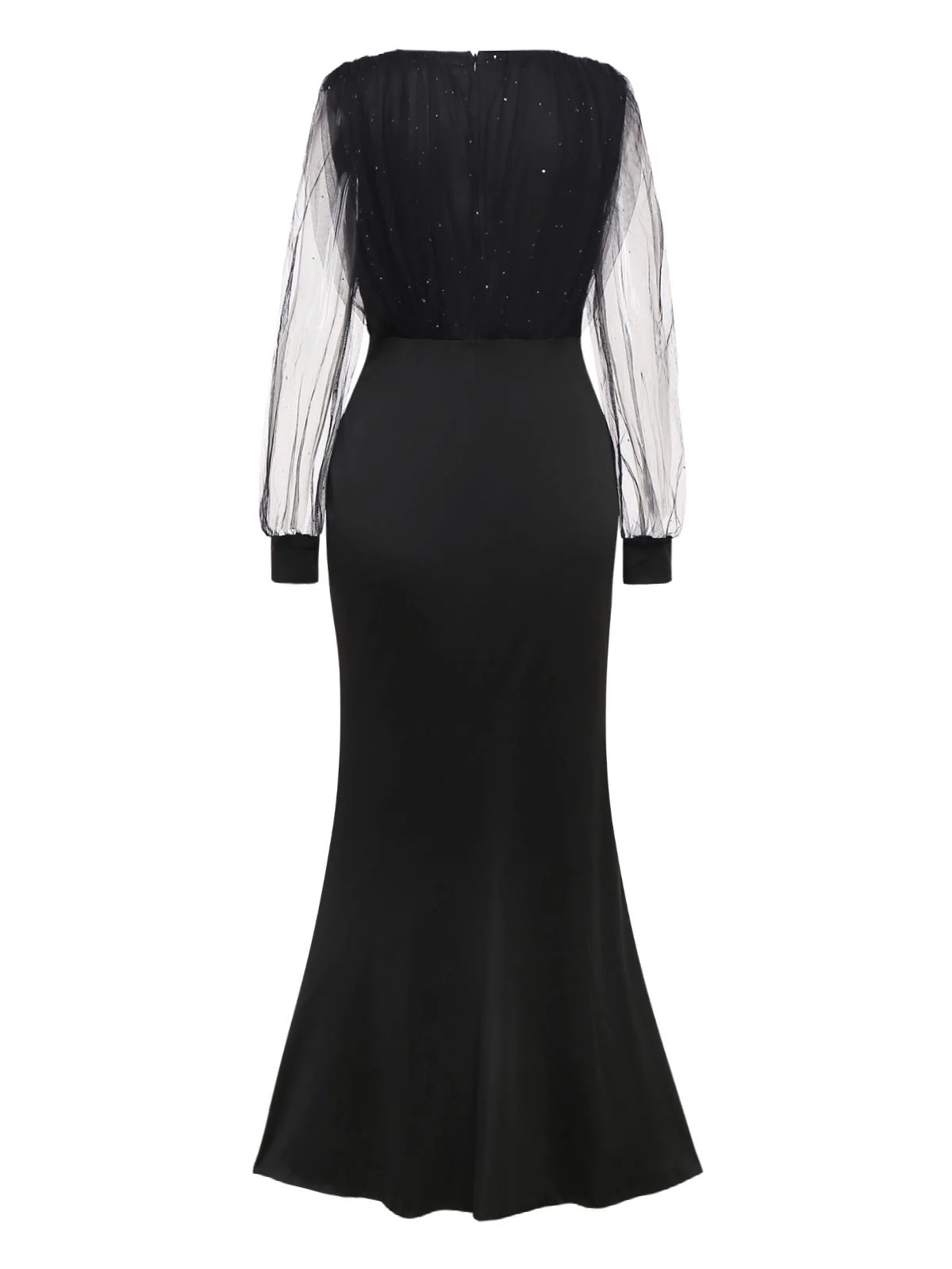 Black 1930s Solid V-Neck Sequined Irregular Hem Dress - Image 2