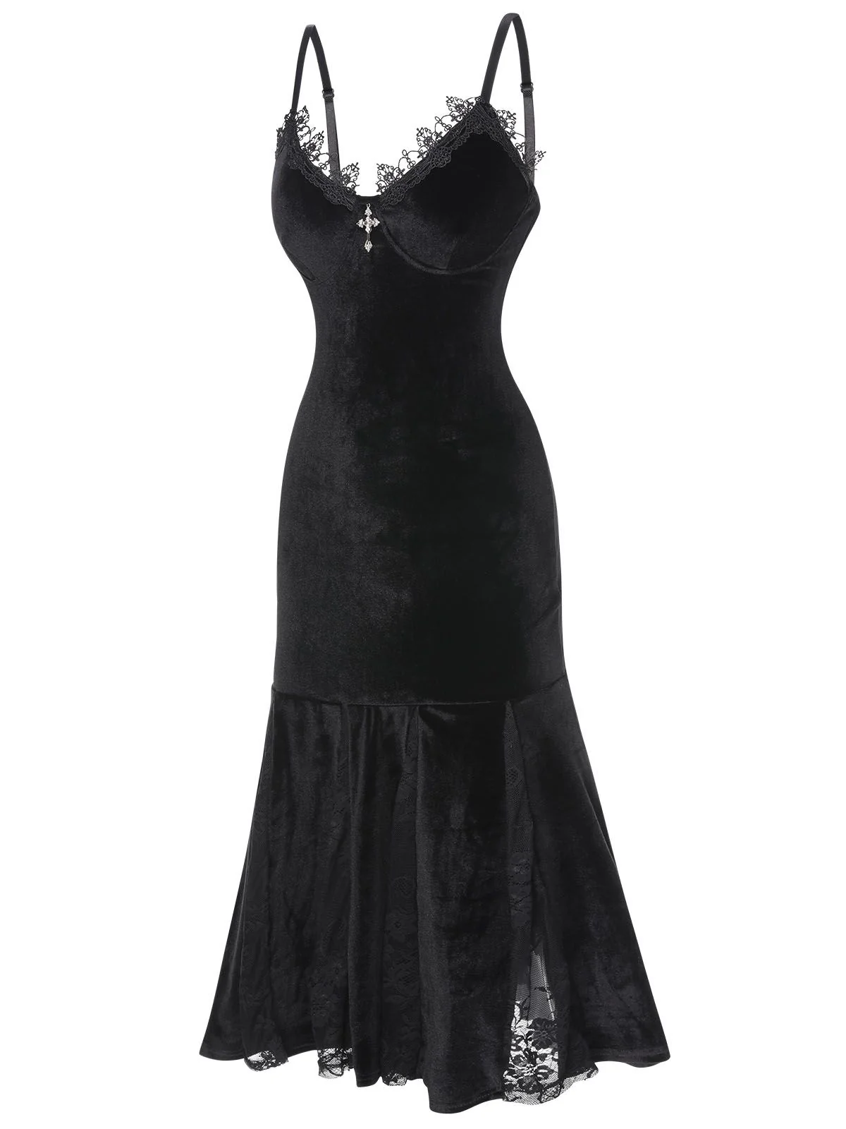 Black 1930s Spaghetti Strap Cross Lace Dress - Image 3