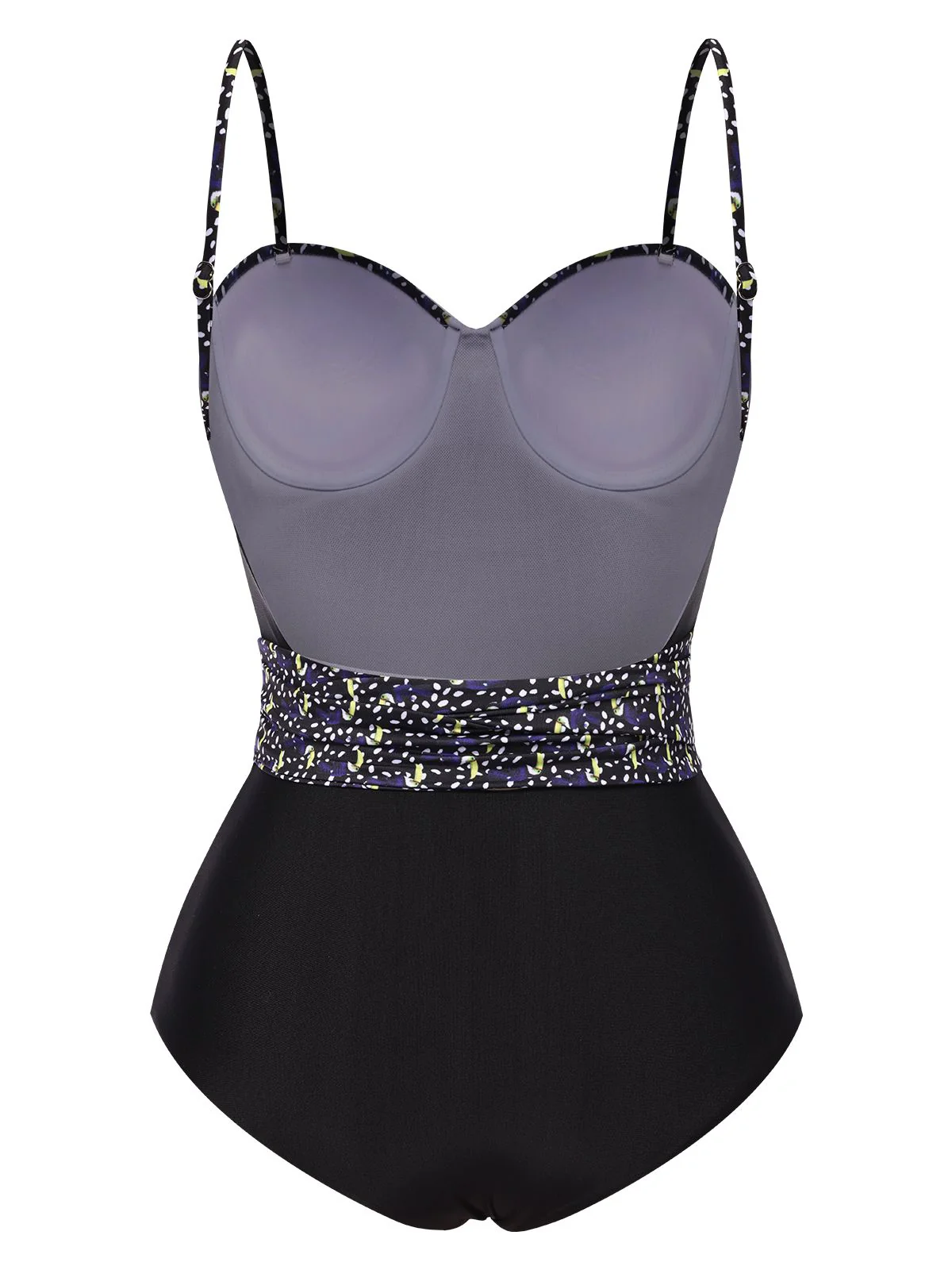 Black 1930s Spaghetti Strap Polka Dots Bow Swimsuit - Image 3