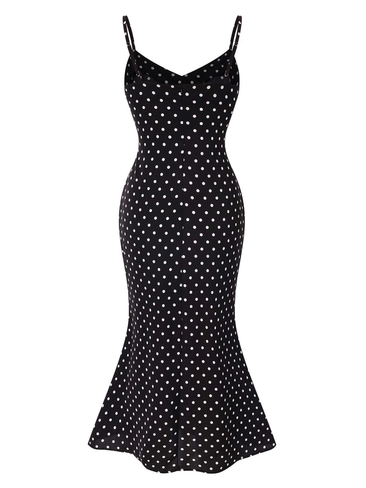 Black 1930s Spaghetti Strap Polka Dots Mermaid Dress - Image 3