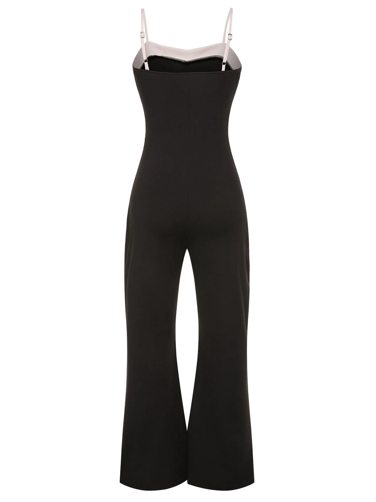 Black 1930s Spaghetti Straps Colorblock Jumpsuit - Image 2