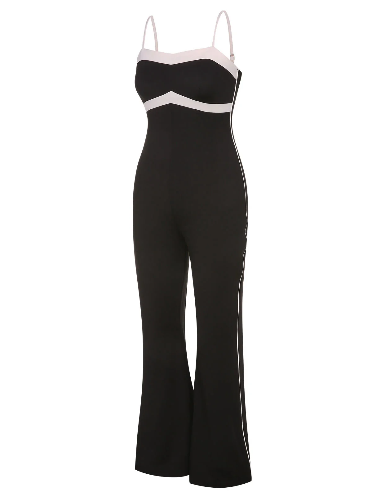 Black 1930s Spaghetti Straps Colorblock Jumpsuit - Image 3