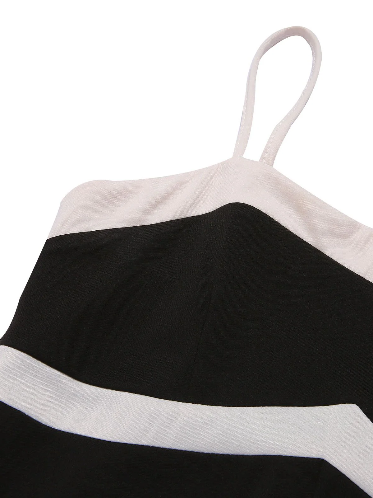 Black 1930s Spaghetti Straps Colorblock Jumpsuit - Image 4