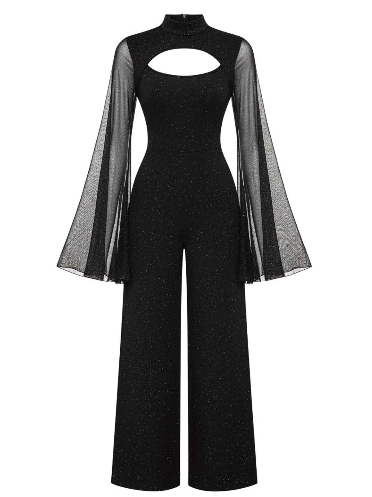 Black 1930s Sparkly Cutout Jumpsuit with Cape - Image 2
