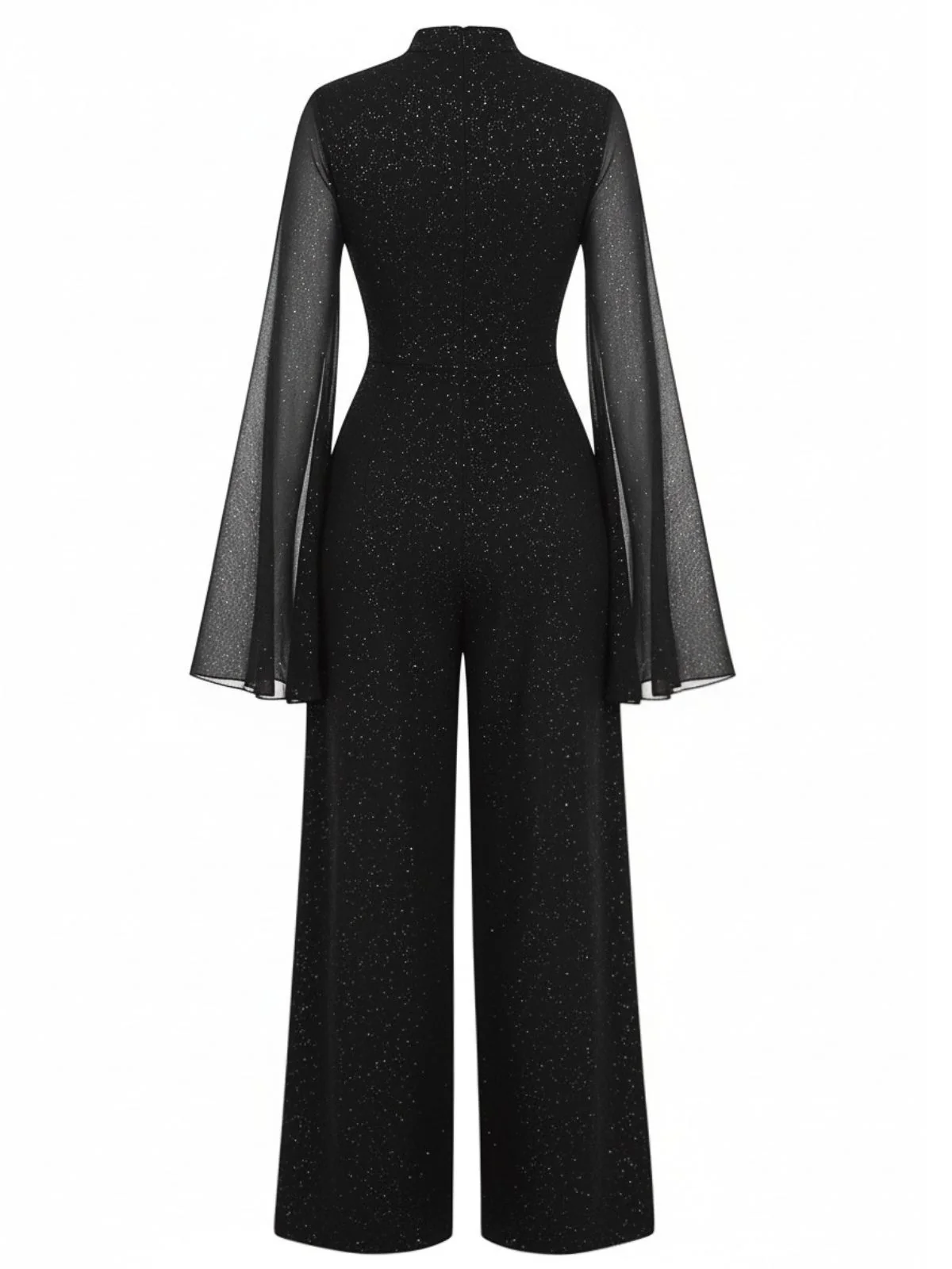 Black 1930s Sparkly Cutout Jumpsuit with Cape - Image 3