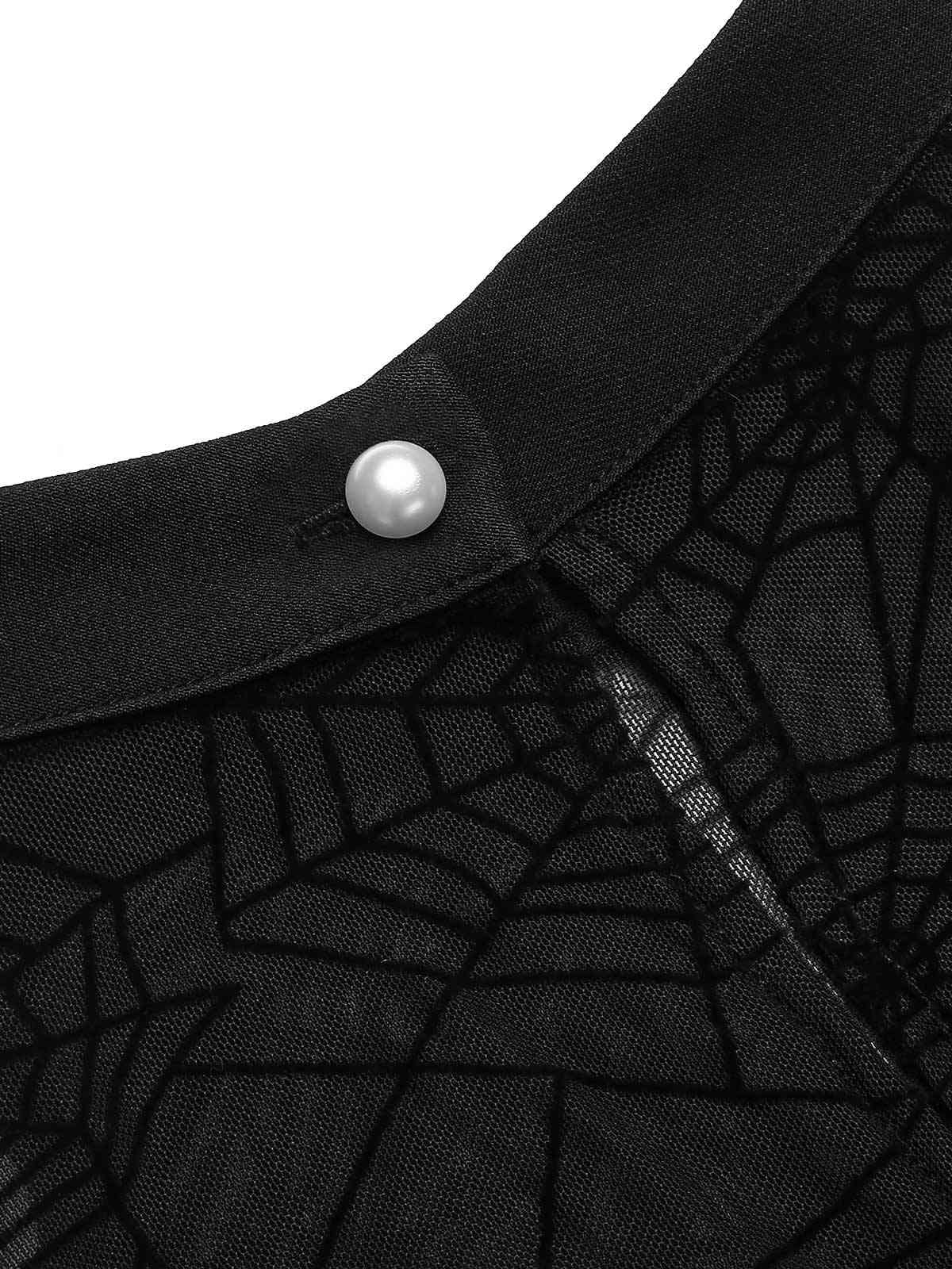 Black 1930s Spiderweb Mesh Stripe Fishtail Dress - Image 8