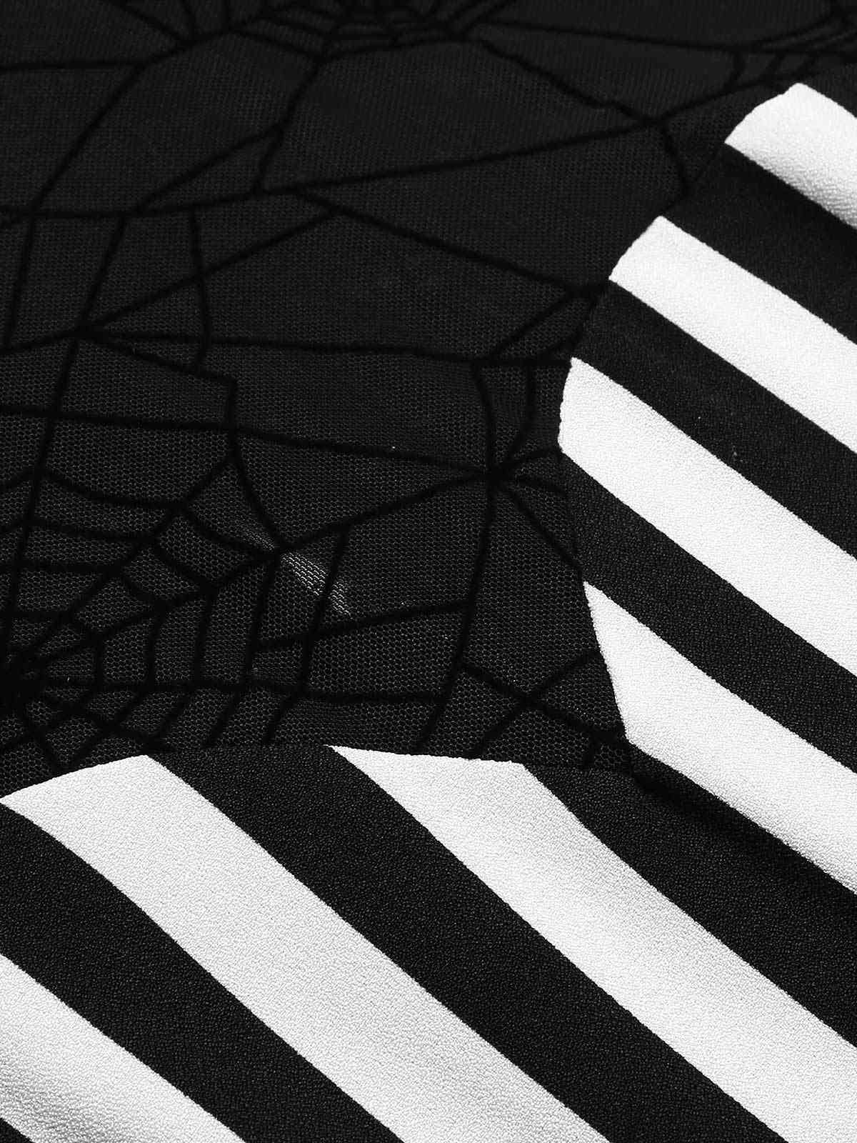 Black 1930s Spiderweb Mesh Stripe Fishtail Dress - Image 7