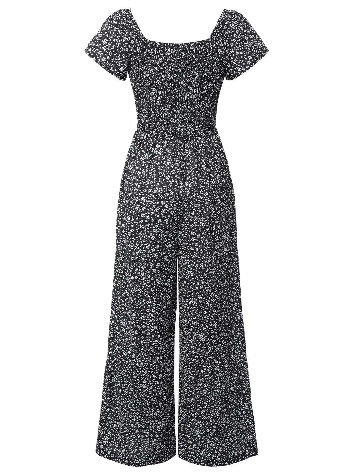 Black 1930s Square Neck Floral Jumpsuit - Image 2