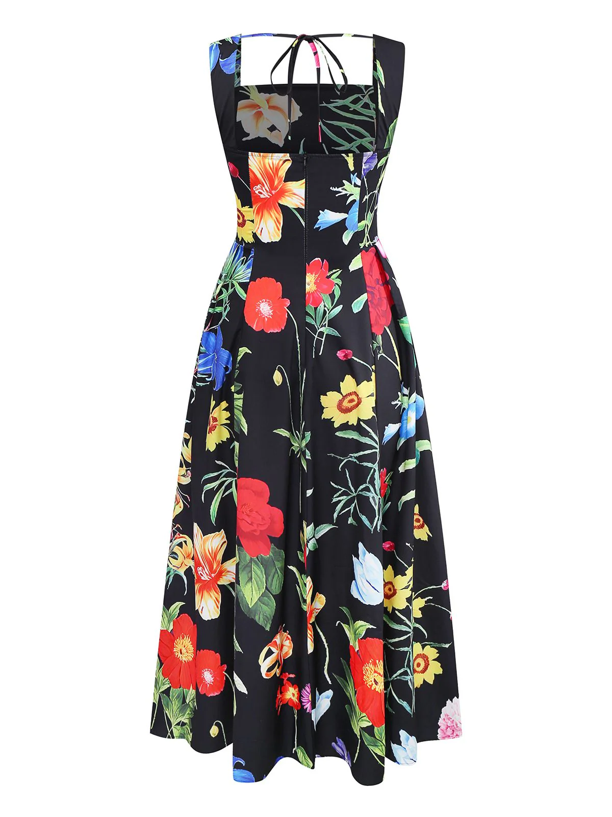 Black 1930s Square Neck Floral Maxi Dress - Image 2