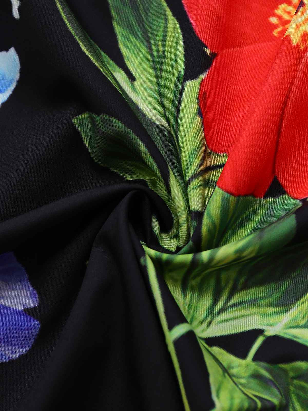 Black 1930s Square Neck Floral Maxi Dress - Image 5