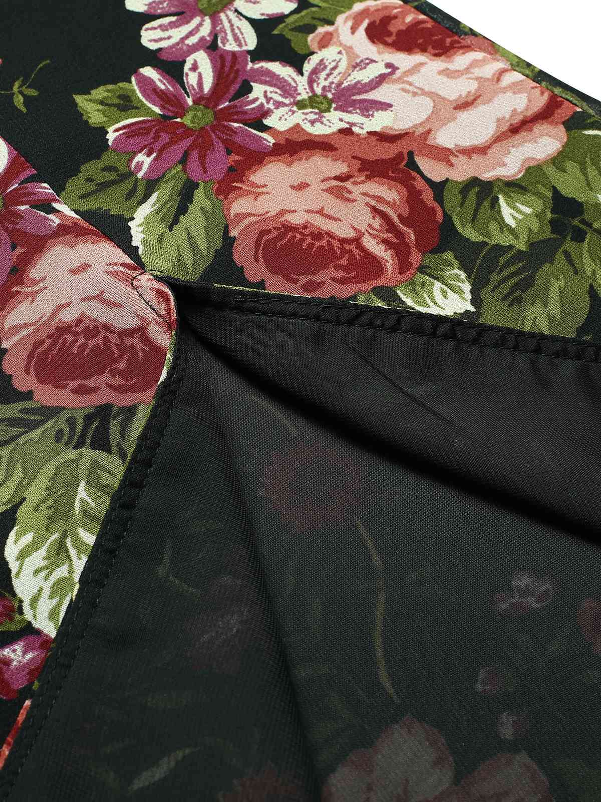 Black 1930s Square Neck Ruffled Floral Dress - Image 5
