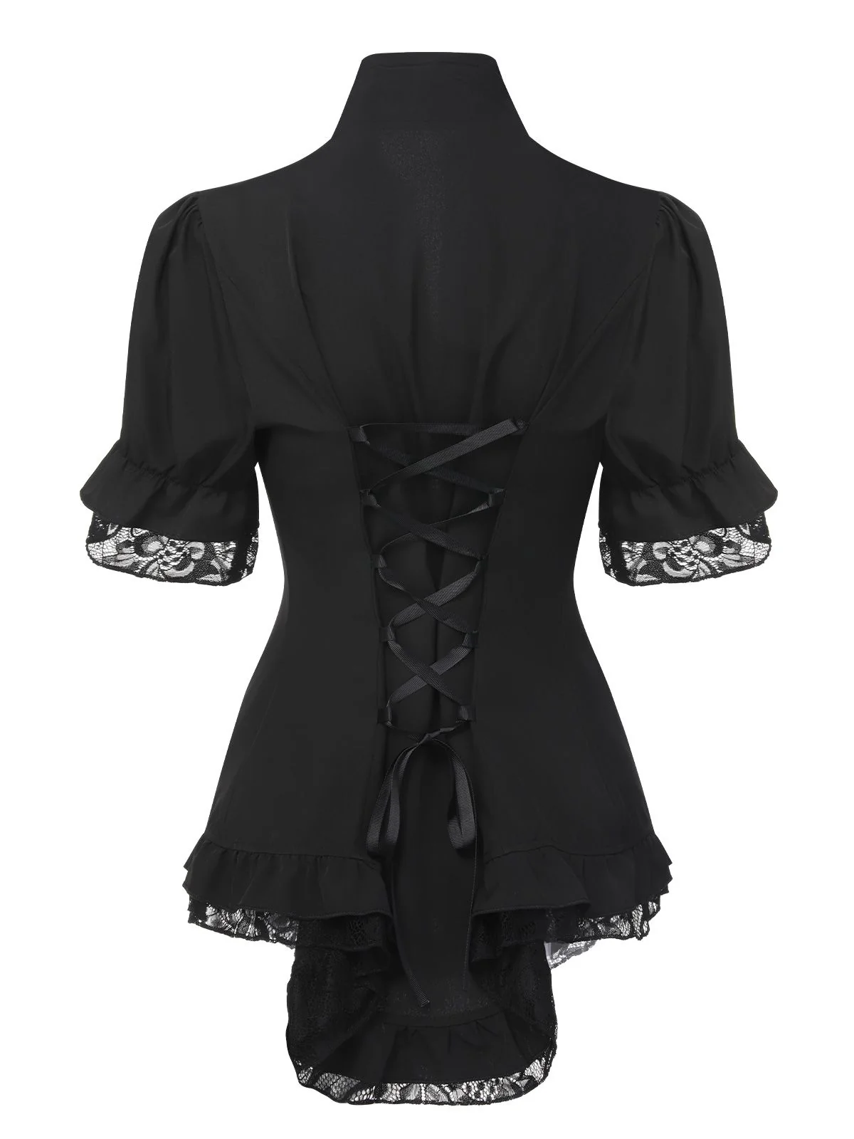Black 1930s V-Neck Lace Victorian Blouse - Image 3