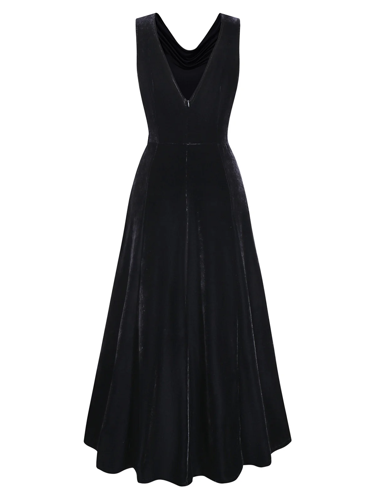 Black 1930s Velvet Cowl Neck Feather Brooch Dress - Image 5