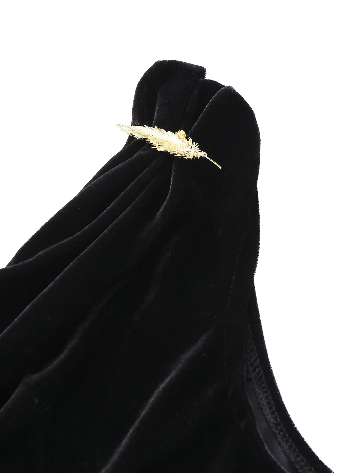 Black 1930s Velvet Cowl Neck Feather Brooch Dress - Image 7