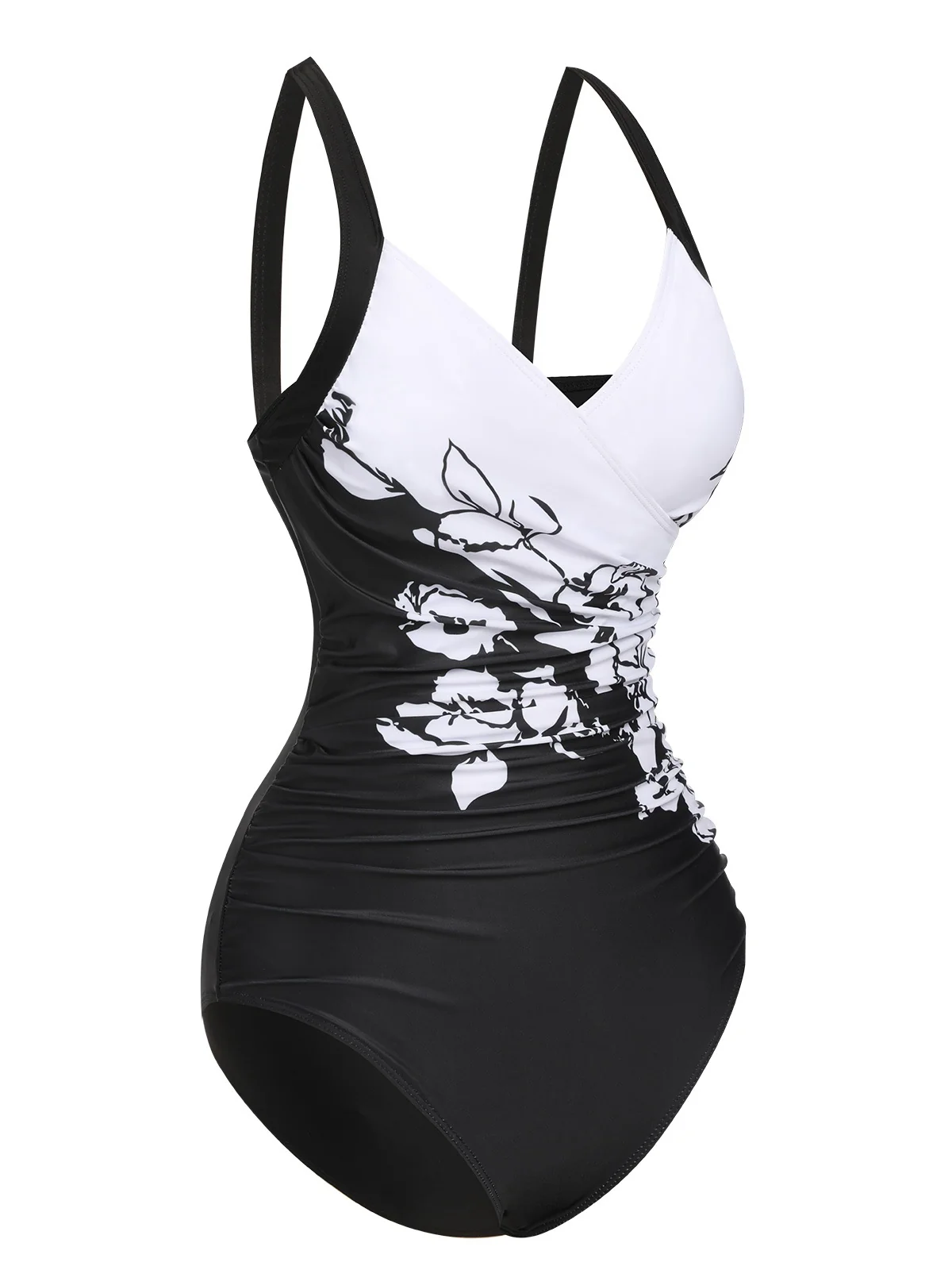 Black 1930s Wide-Straps Flowers Swimsuit - Image 2