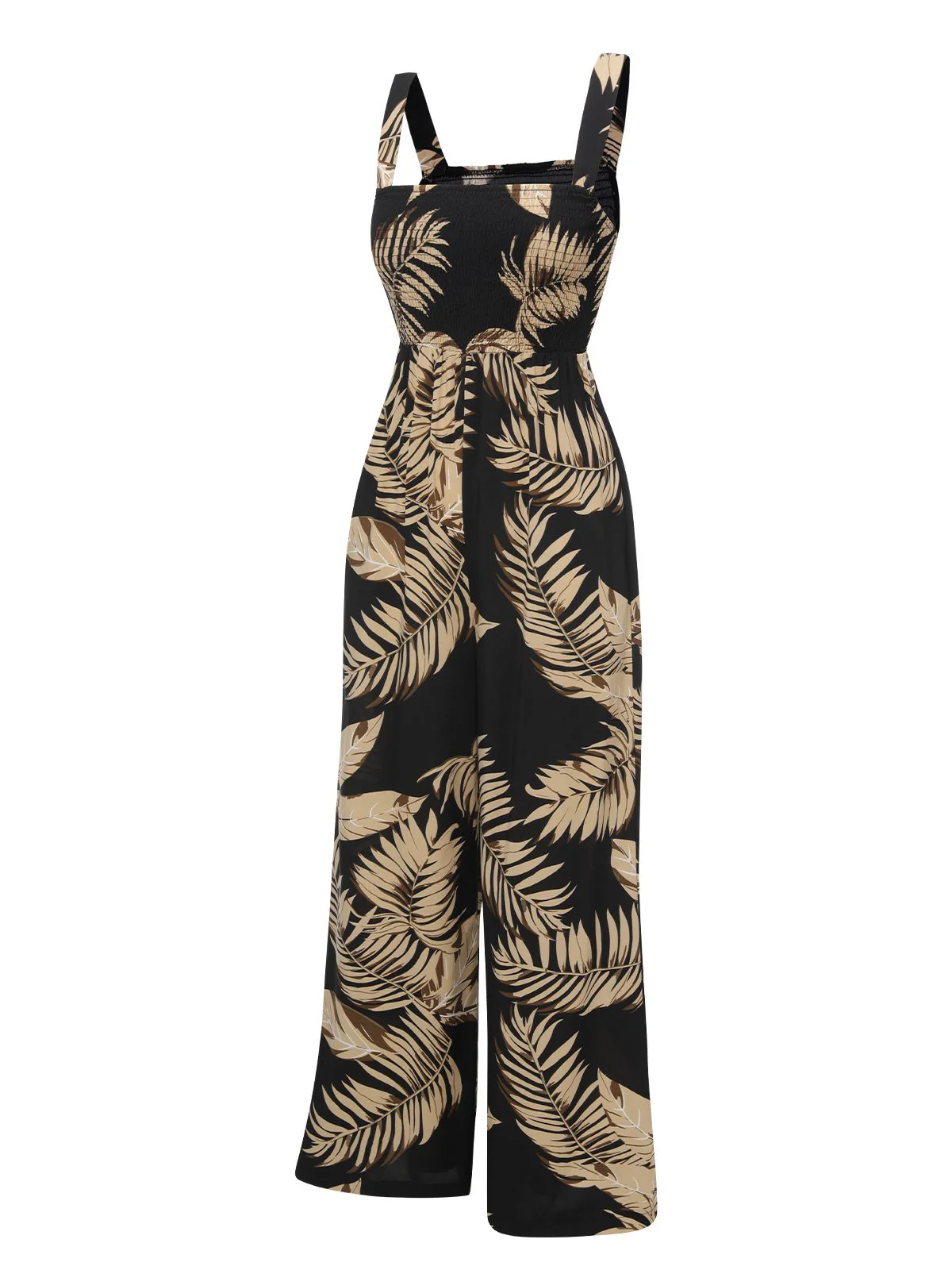 Black 1930s Wide-Straps Plants Jumpsuit - Image 2