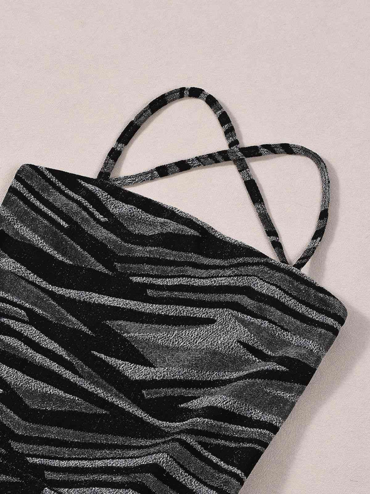 Black 1930s Zebra Print Halter Backless Jumpsuit - Image 5