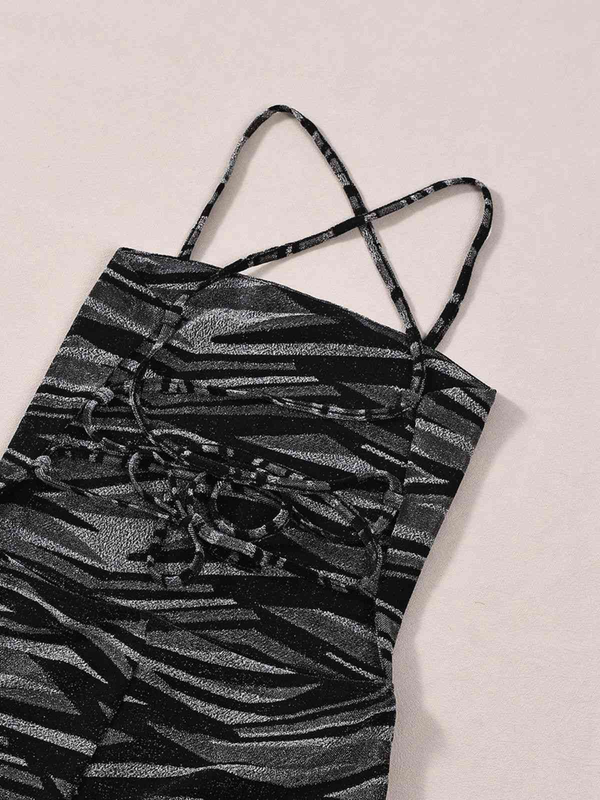 Black 1930s Zebra Print Halter Backless Jumpsuit - Image 6