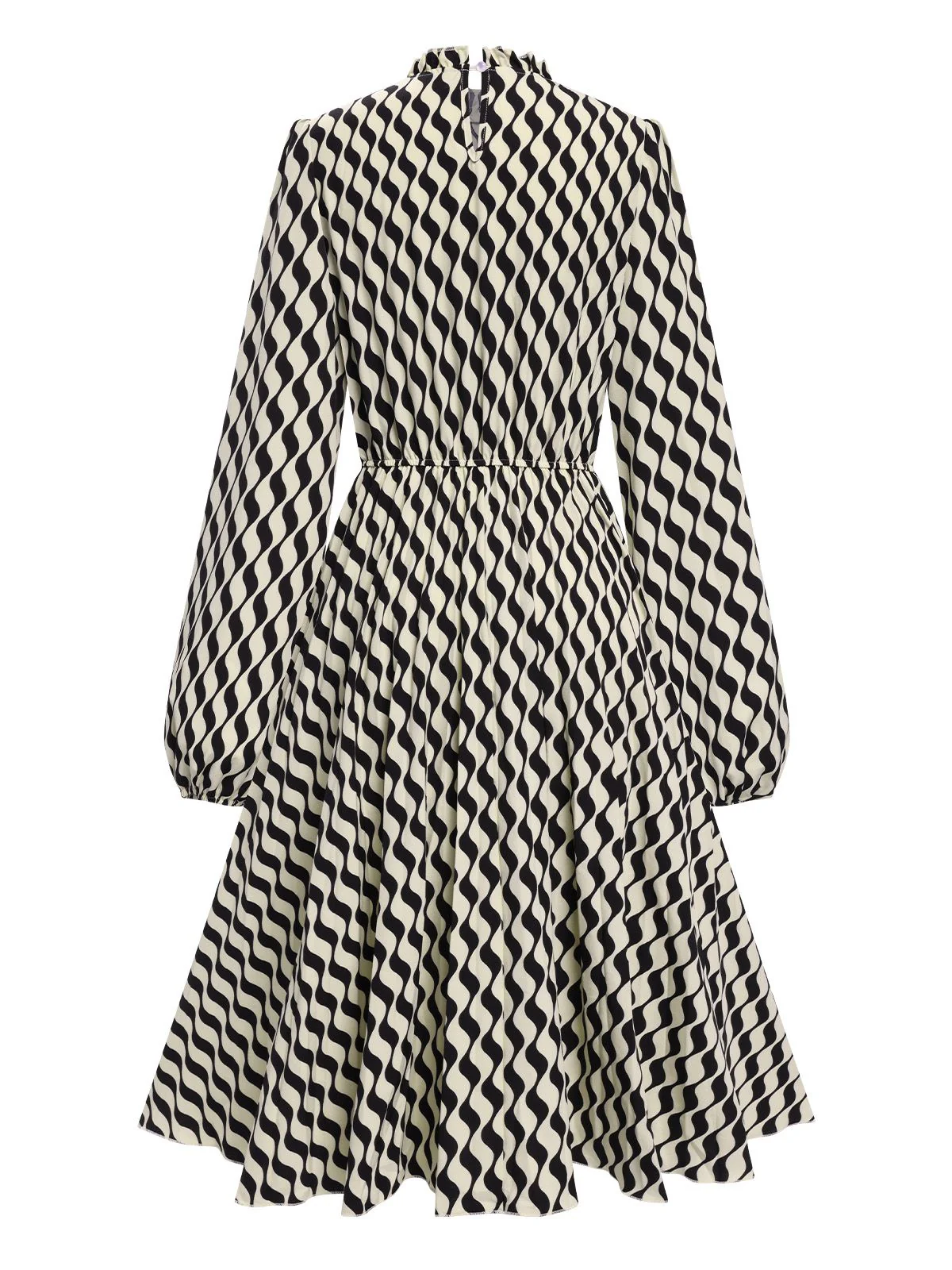 Black 1940s Balloon Sleeve Pleated Chevron Dress - Image 3