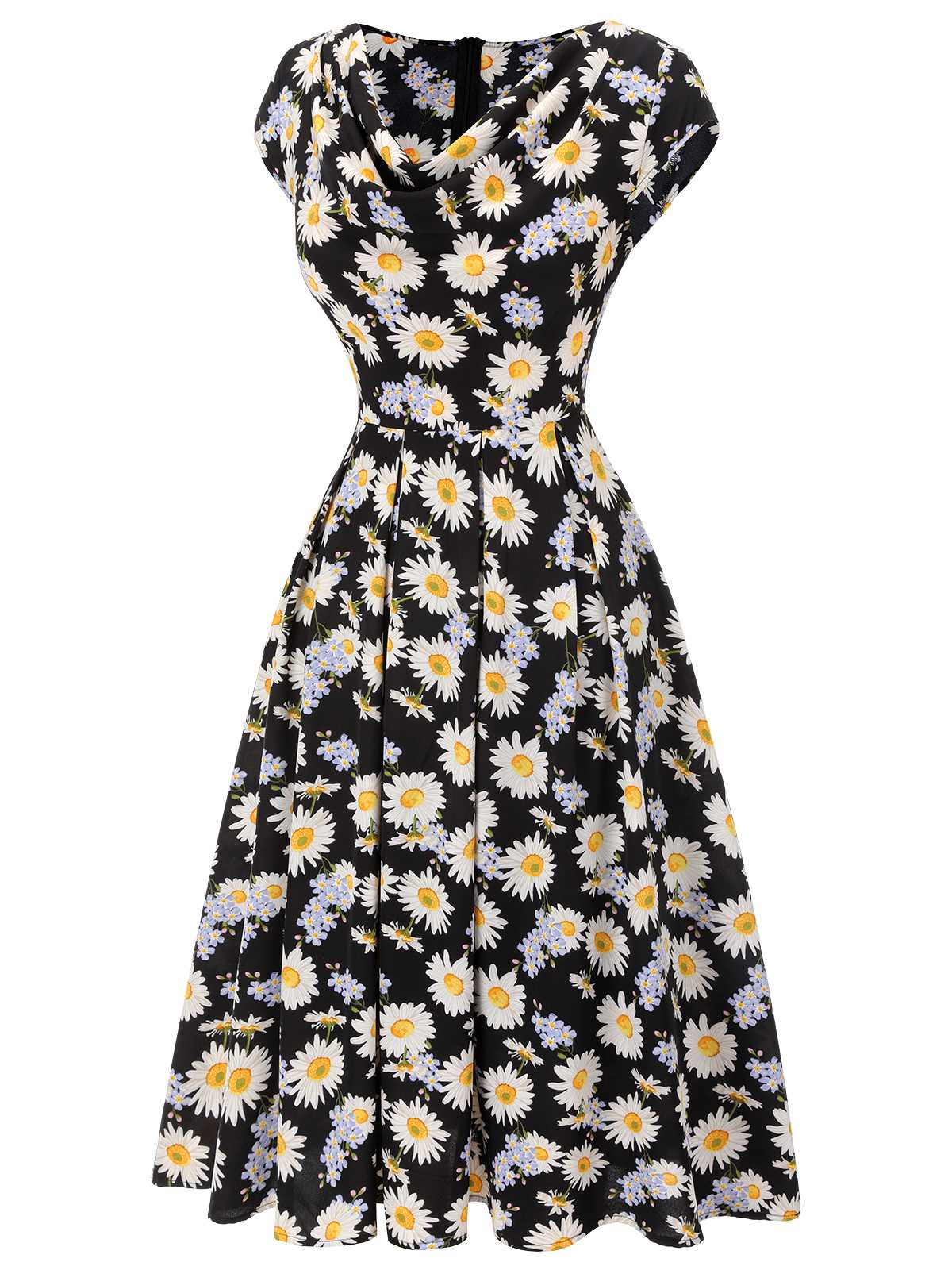 Black 1940s Cap Sleeve Daisy Dress - Image 3