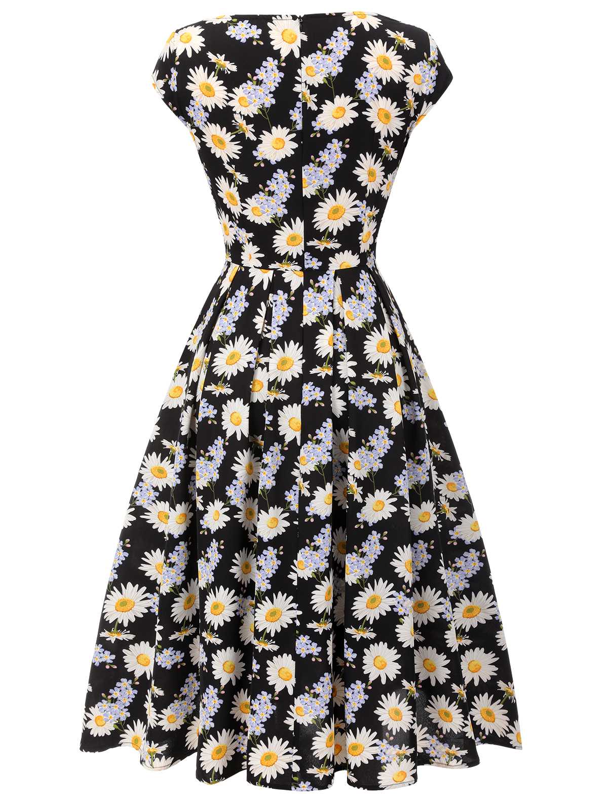 Black 1940s Cap Sleeve Daisy Dress - Image 4