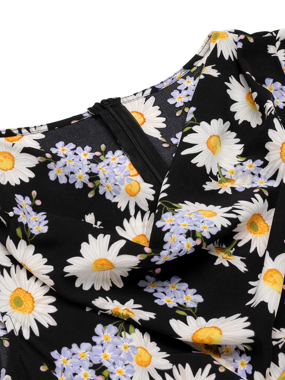Black 1940s Cap Sleeve Daisy Dress - Image 5