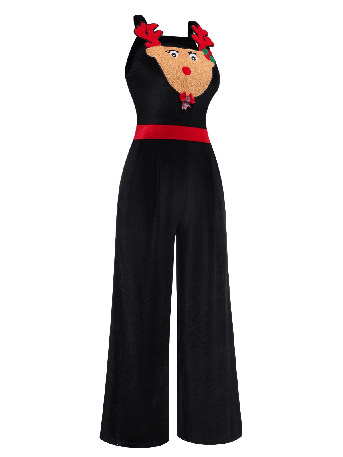 Black 1940s Christmas Elk Plush Velvet Jumpsuit - Image 3