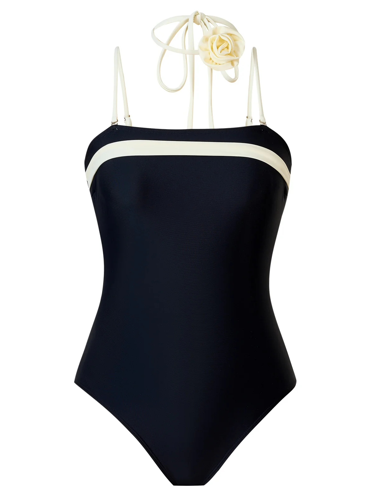 Black 1940s Contrast 3D Rose Belted Swimsuit - Image 3