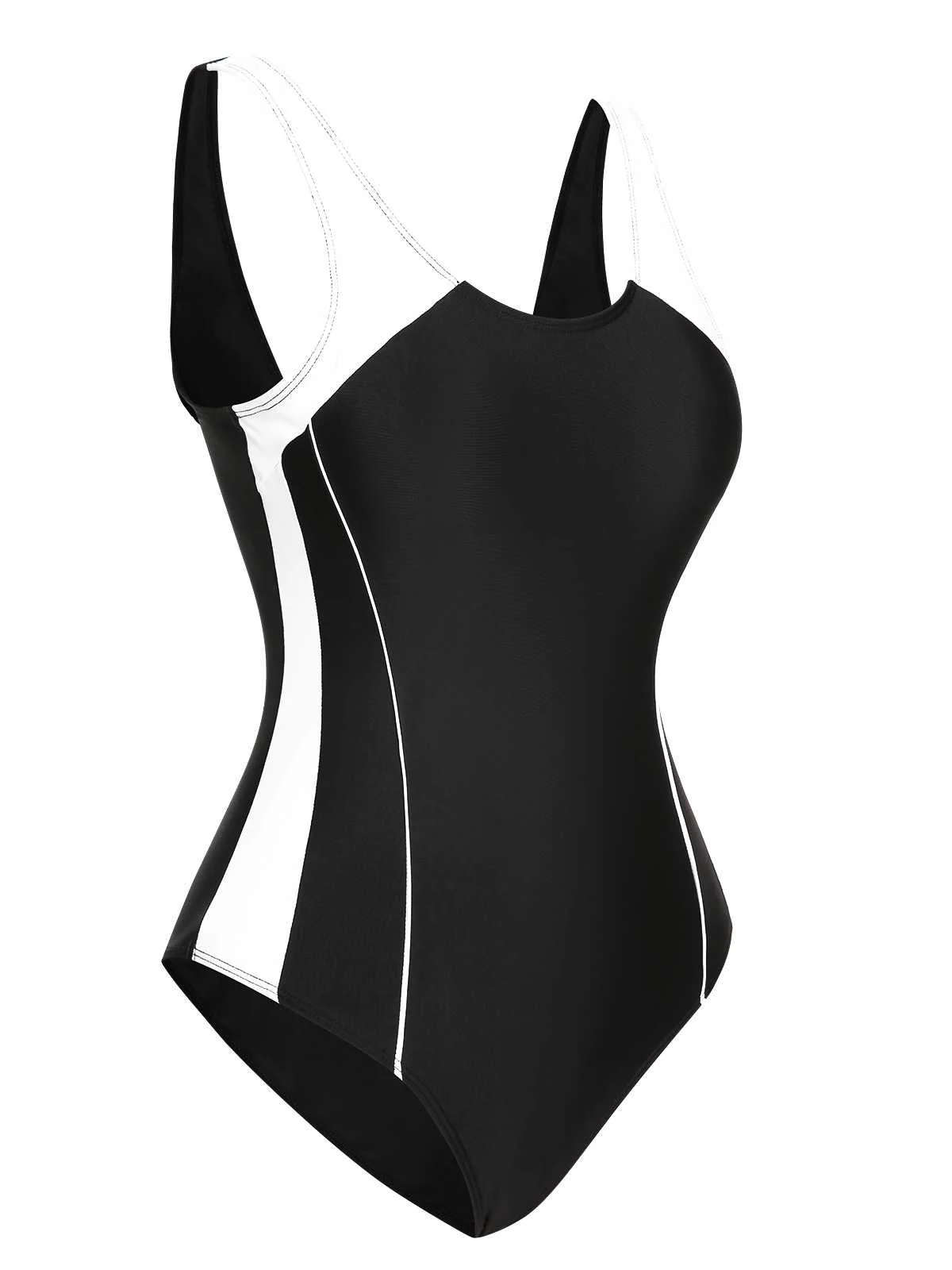 Black 1940s Contrast One-Piece Swimsuit - Image 2