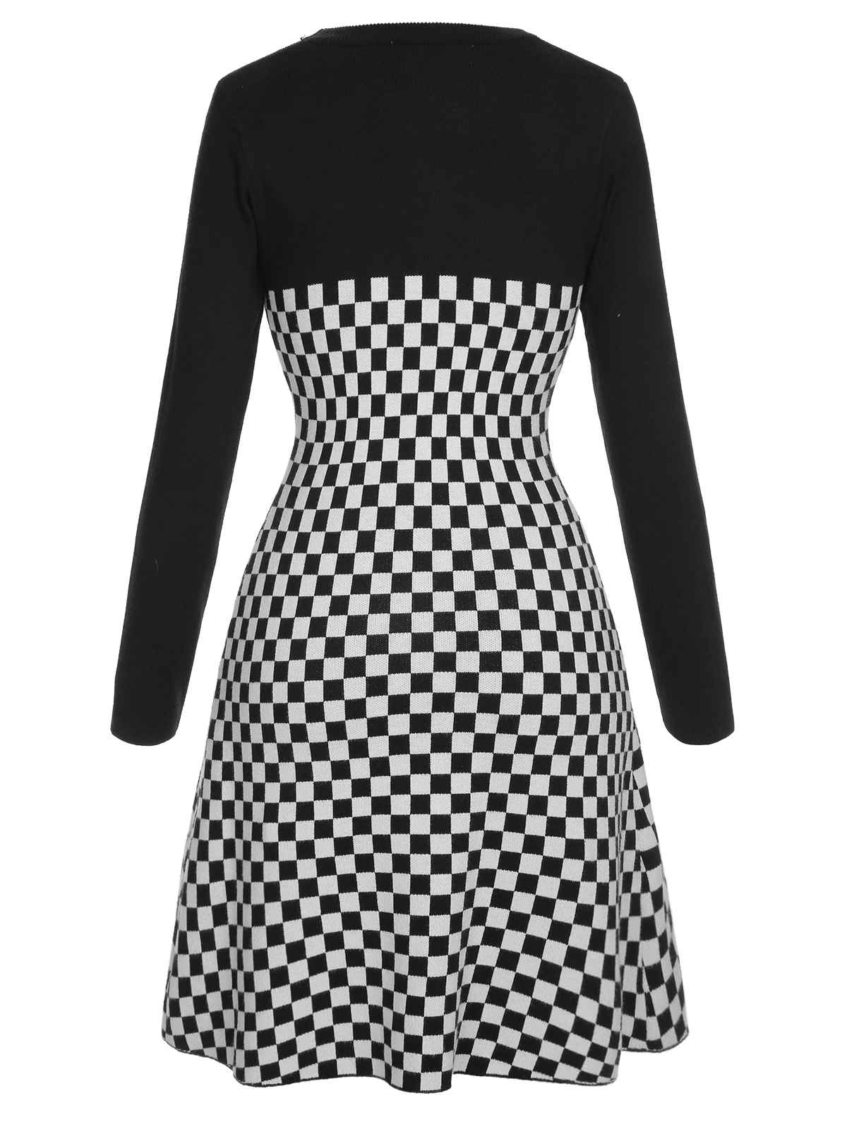 Black 1940s Contrast Plaid Patchwork Dress - Image 2